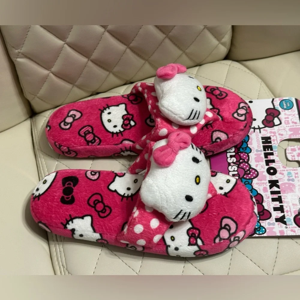 HELLO KITTY thong slippers 3d head girls Large 2/3 NEW pink